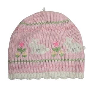 Hartstrings Vintage Baby Girl Clothes Pink Easter Bunny Tulip Knit Hat 6-9-12-18